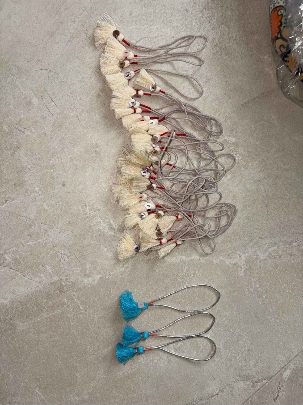 Johnny Was Handmade Tassel Keychain Charms - Cream and Blue